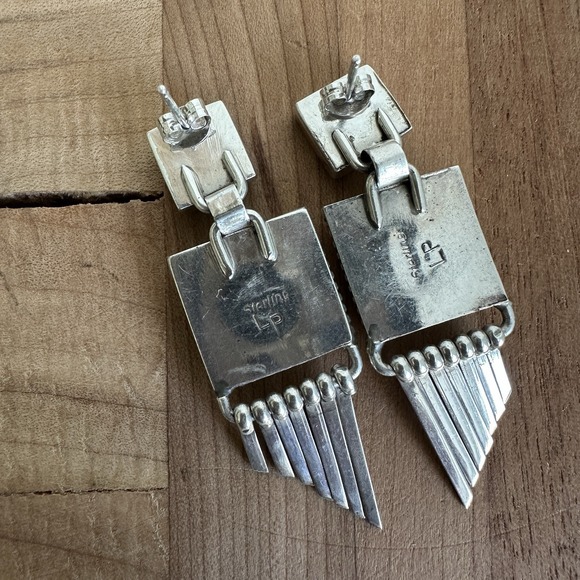 Native American Artisan LP Dangle Earrings 1.9 Inch Turquoise 925 Sterling 14.8g - Picture 6 of 9